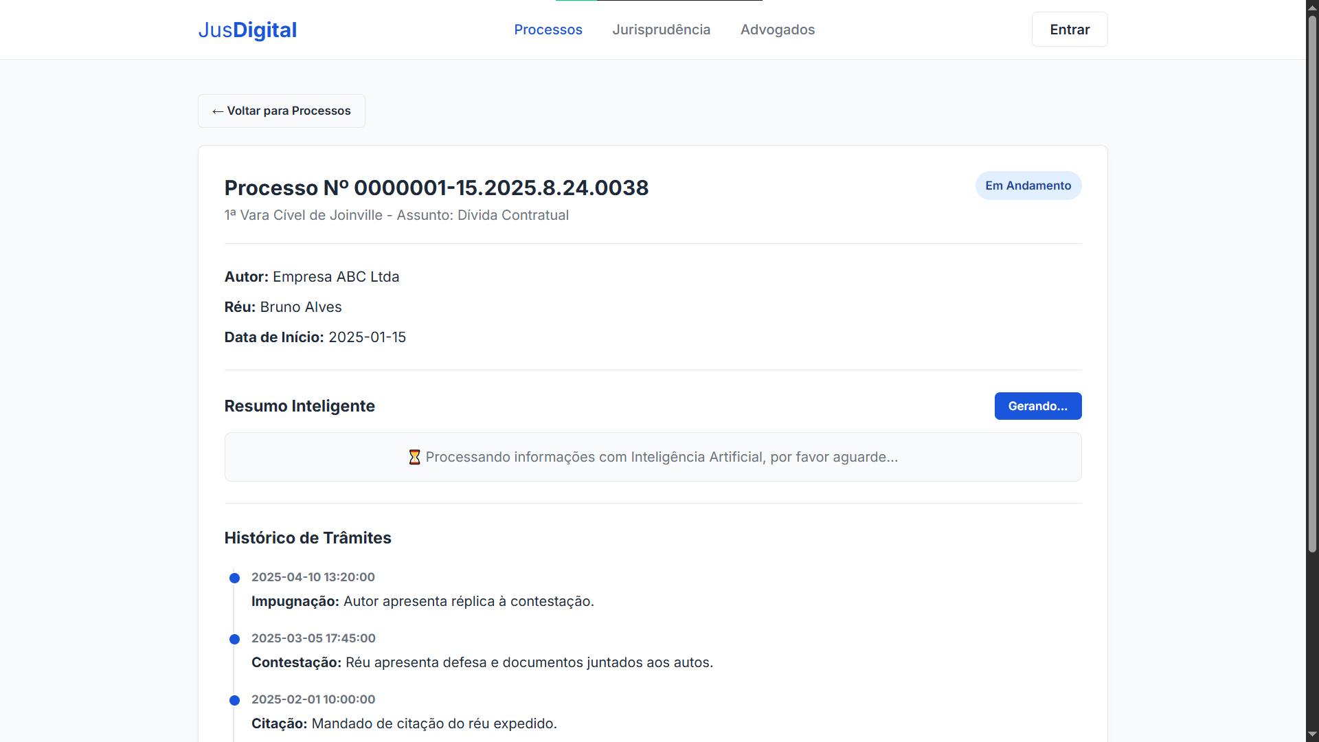 Gerando resumo inteligente do processo