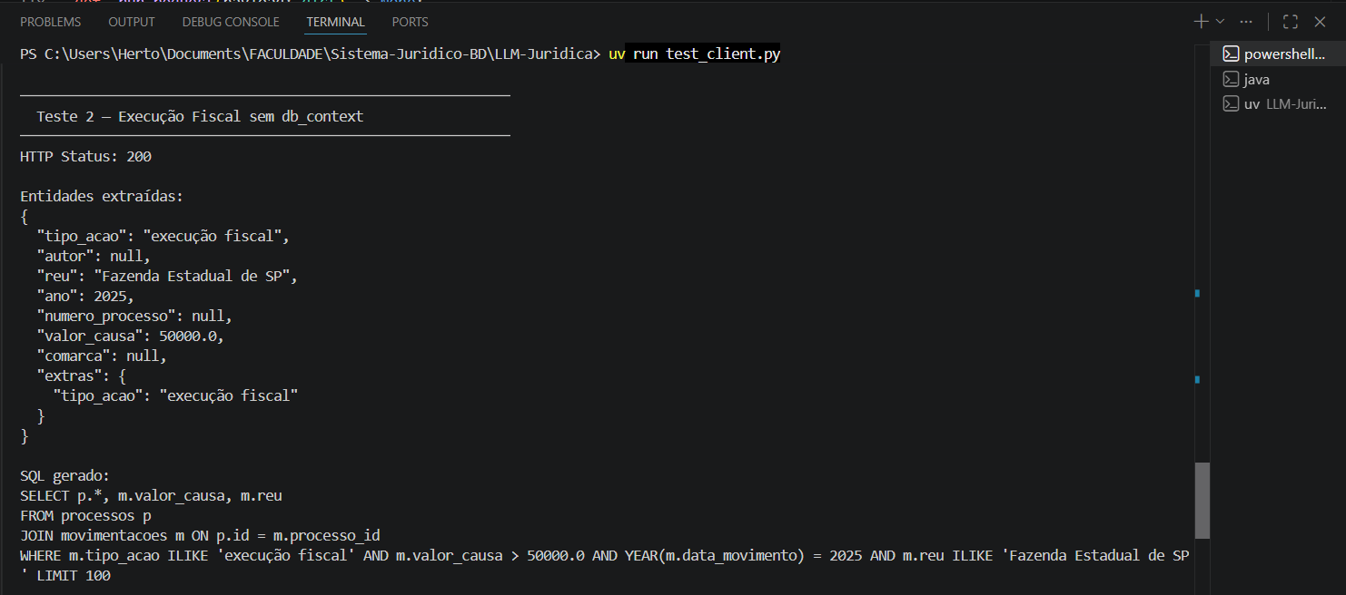 Retorno da API — teste 2 (SQL gerado)